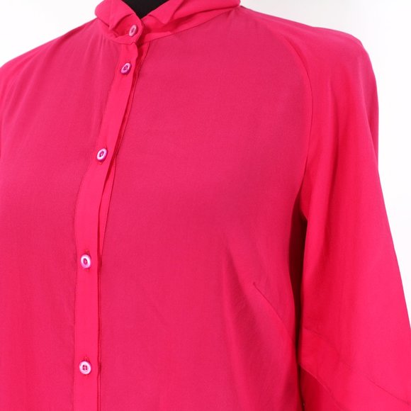 Valentino Hot Pink Silk Button Down Long Sleeve Blouse 42 Satin Shirt Small - Picture 5 of 8
